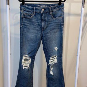 American Eagle Hi-Rise Slim Flare Distressed Jean